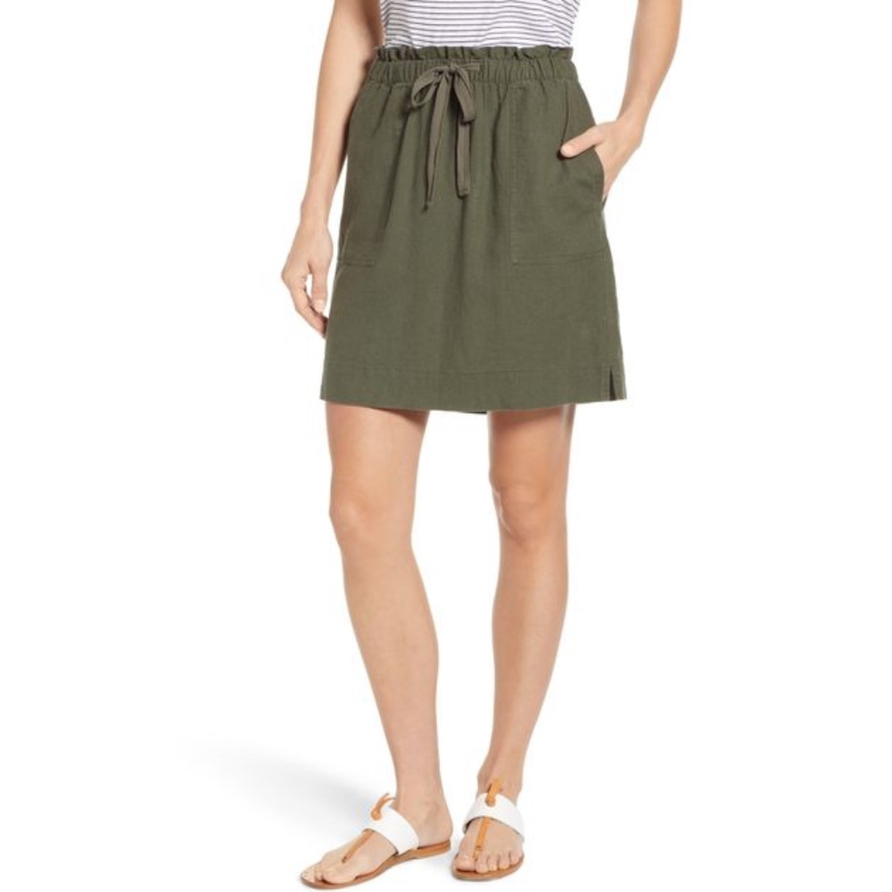 Paperbag Waist Linen Blend Skirt